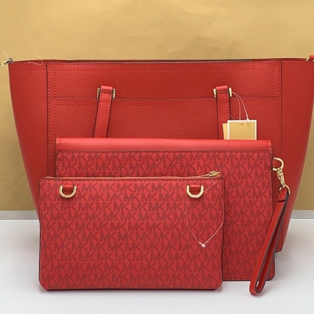 Michael Kors Maisie Large Pebbled Leather 3-in-1 Tote Bag Flame multi color - Picture 9 of 16